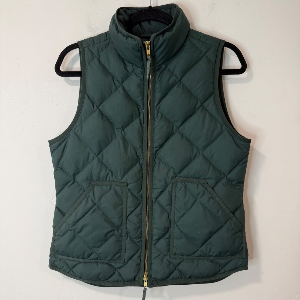 J.Crew Womens‎ Down Quilted Excursion Vest Small Dark Green Zip Up 49194